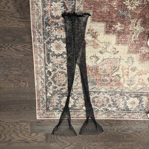Never Worn Black Sheer Mesh Flare Pants with Diamond Accents, Size Small
